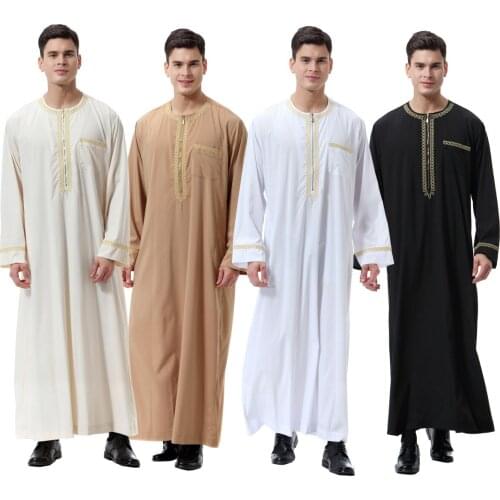 BianFeng Eid Ramadan Kaftan Mens Abaya Dubai Arab Muslim Hipster Jubba Thobe Robe Abaya Button Closure Loose Fit Robe