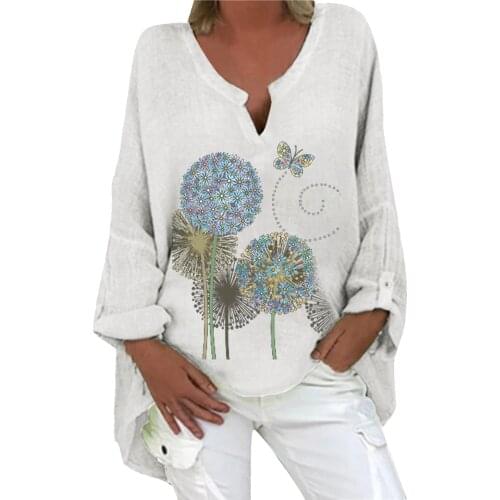 5xl Plus Size Blouse For Women Floral Print Loose V-neck Shirt 2021 Fashion Casual Shirts Outdoor Long Sleeve Top Топы Женские