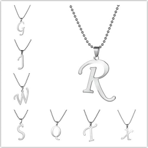 Skyrim Fashion Stainless Steel Capital Letter Pendant Necklace Jewelry R G J W S T Q X Alphabet Ball Chain Necklaces for Men