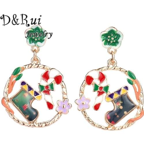 D&Rui New Arrival Fashion Metal Trendy Gold Color Christmas Stockings Earrings Statement Drop Earring Wholesale Ear Jewelry