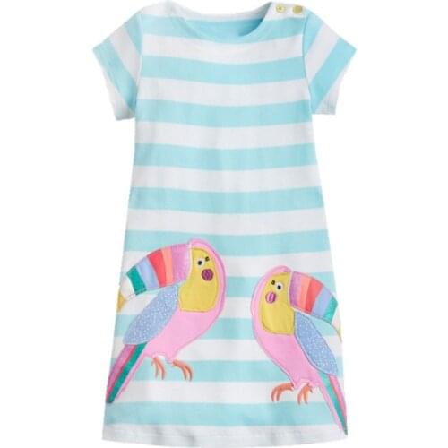 Jumping Meters Top Brand Baby Girls Dresses Animals Applique Childrens Summer Clothing Dress Fashion Dogs Kids Girls Dresses