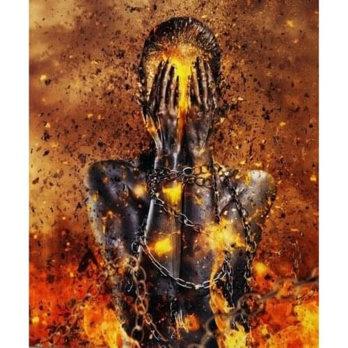 Diy 5D Sad Girl Fire Full Diamond Painting Cross Stitch Kits Art High Quality Portrait 3D Paint By Diamonds