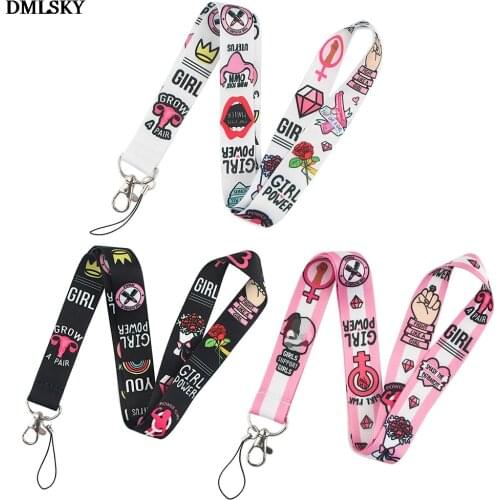 DMLSKY Women fashion Feminist Lanyard Keychain Lanyards for keys Badge ID Mobile Phone Rope Neck Straps Accessories Gifts M4594