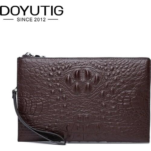 DOYUTIG Business Style Men PU Leather Black / Brown Long Clutch Bags New Crocodile Pattern Card Holder Wallets Money Purse B050