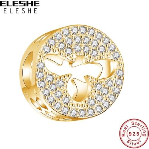 ELESHE 2021 New Women Fashion Jewelry 925 Sterling Silver with Dazzling CZ Charm Gold Bee Animal Bead fit for Original Bracelets