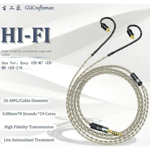 GUcraftsman 8-core Silver for SONY IER-M7 IER-M9 IER-Z1R headphones 2.5mm 4.4mm balanced upgrade cable