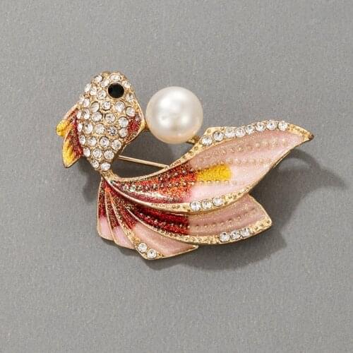 HuaTang Charms Pearl Colorful Fish Brooches for Women Cute Animal Rhinestone Design Brooch Pin Enamel Jewelry Gifts Accessories
