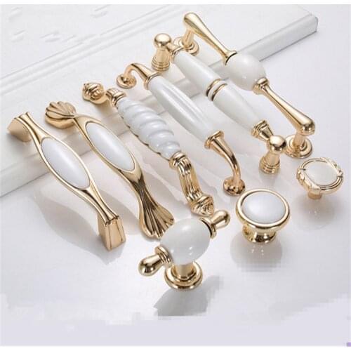 Ceramic Furniture Cabinet Closet Door Pull Modern Gold Household Locker Shoe Cabinet Knob American Zinc Alloy Drawer Handl