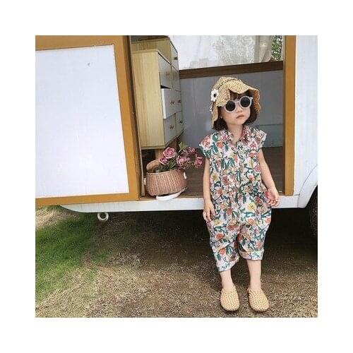 Girls' One-pieces Jumpsuits Childrens Clothing 2021 Summer New Korean Baby Girl Floral Sleeveless Jumpsuits Playsuits Bodysuits