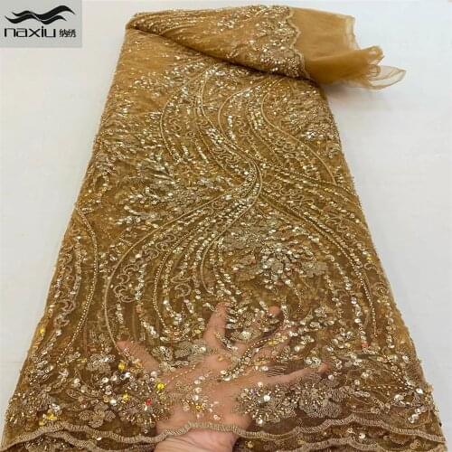 Madison High Quality Nigerian Handmade Beaded Lace Fabric Embroidery French African Lace Fabric For Dress Sewing