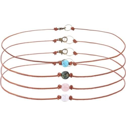 Fashion Gift Leather Chain Crystal Stone beads Necklace Cold Style Beaded Pendant Necklace Jewelry Gifts