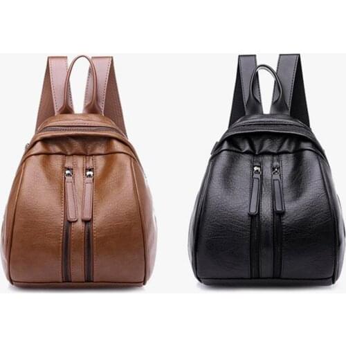 2021 Fashion Women Casual Solid Color Multi-pocket Shell Shape Zip Faux Leather Female Backpack Ladies Backpack Travel Bag Pack
