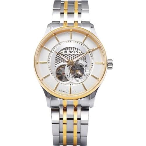 RUNOSD Mens Watch Luxury Skeleton Dial miyota Mechanical Movement Sapphire Crystal Stainless Steel Butterfly Buckle 8308G