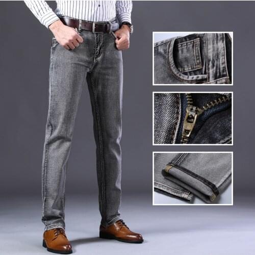 New 2021 Mens stretch regular-fit jeans Business casual fashion style jeans men Smoky gray pants Brand clothing
