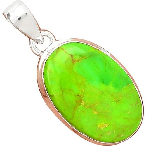 Nature Green Mohave Turquoise Pendant 925 Sterling Silver, 42 mm, MHBAP5363