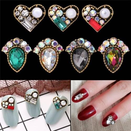 New heart shaped fan shaped nail art decorative alloy nail stick DIY Nail water drill accessories mini pile drill gift to girl
