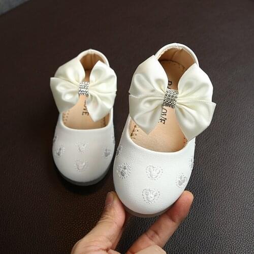 Baby Girl Shoes Kids Leather Shoes Children Flats With Bowtie Rhinestone Sweet Soft Chic Dress Shoes For Wedding Party Show Cute