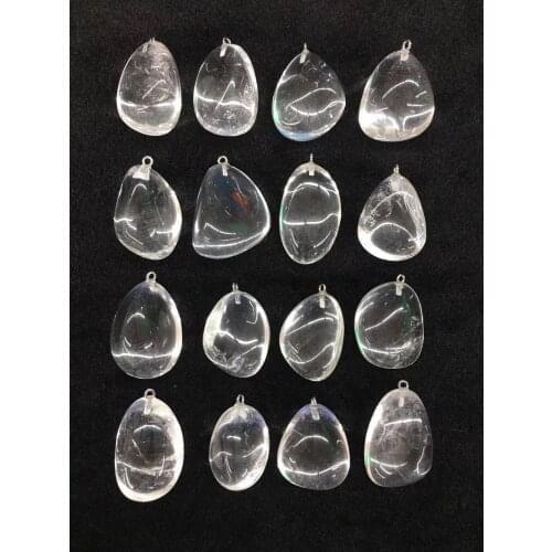 Wholesale 2pcs/pack Polished Rock Crystal Clear Quartz Bead Pendant,Natural Loose Gem Stone Pendant Jewelry Necklace 30-40mm