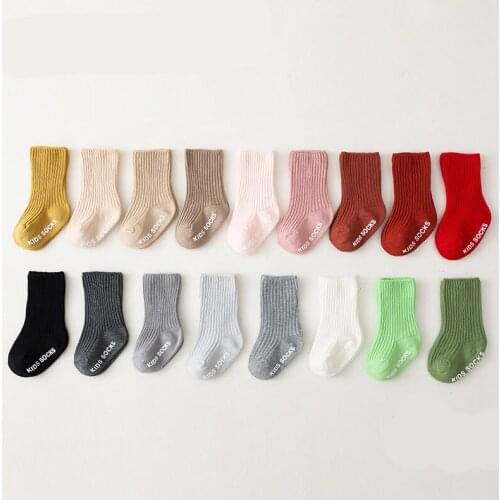 Autumn Winter Baby Girl Boy Solid White Letter Floor Socks for 0-3Y Toddlers Kids Newborn Infant Soft Cotton Non-slip Stockings