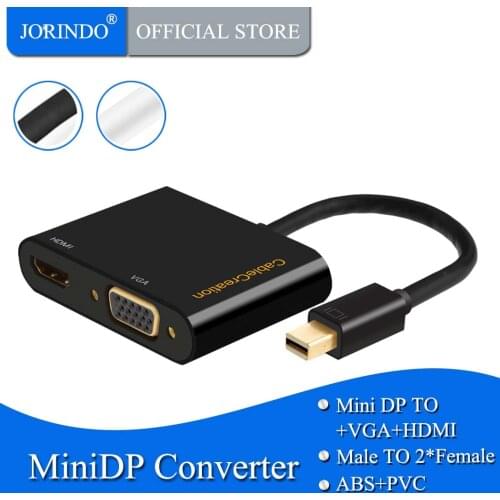 Mini DisplayPort to HDMI VGA Adapter, JORINDO 2 in 1 Mini DP (Thunderbolt) to HDMI VGA Converter Compatible MacBook,Surface Pro