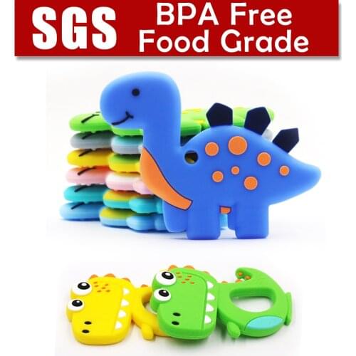 Baby Food Grade Silicone Teethers Cartoon Animals Deer Dinosaur Teethers Pendant Necklace Accessory BPA Free Chew Toys for Kids