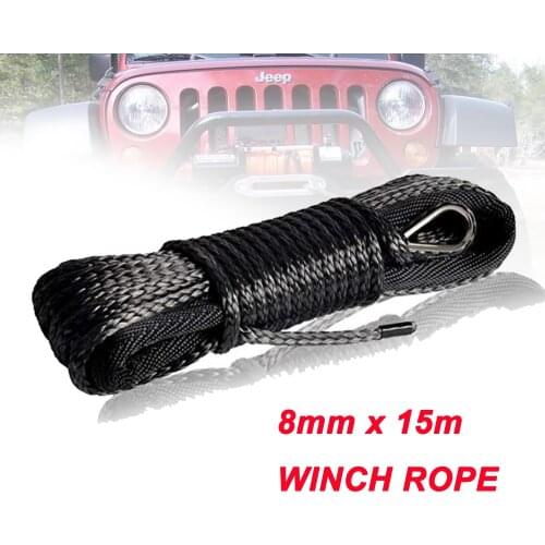 Factory direct sales 8mm*15m synthetic winch line 12 strand uhmwpe rope with black sheath free shipping