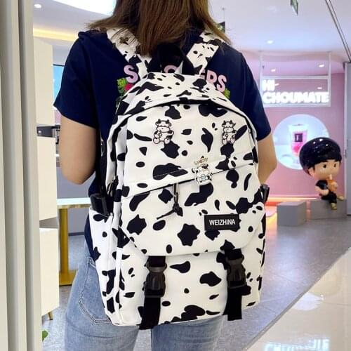 Fashion Cow Backpack for Women Student School Bags New Female Waterproof Oxford Backpacks Teenage Girls Large Capacity Rucksack