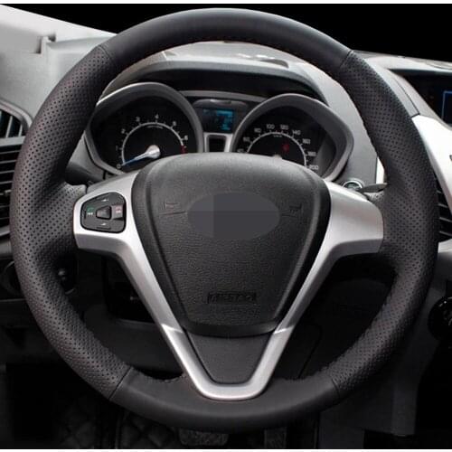 DIY Black Artificial Leather Hand-Sewn Car Steering Wheel Cover For Ford EcoSport 2014-2017 Carnival 2008-2017