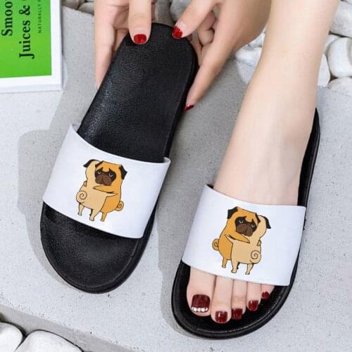 2021 Summer New Kawaii Slippers Cute little pig and pug Fashion Open Toe Flip Flops for Women Beach Slides Home Sandals Female