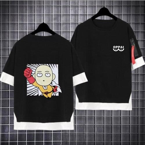 Anime One Punch Man Oppai Loose T shirt Saitama Cosplay Fake Two-piece t-shirt summer tshirt oversize tops tees