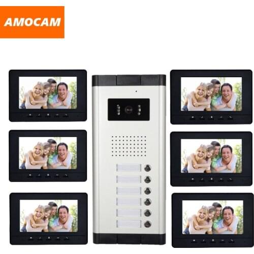 6 Units 7" Monitor Apartment intercom system Video Door Phone Door Intercom HD Camera video Doorbell for 6 Household