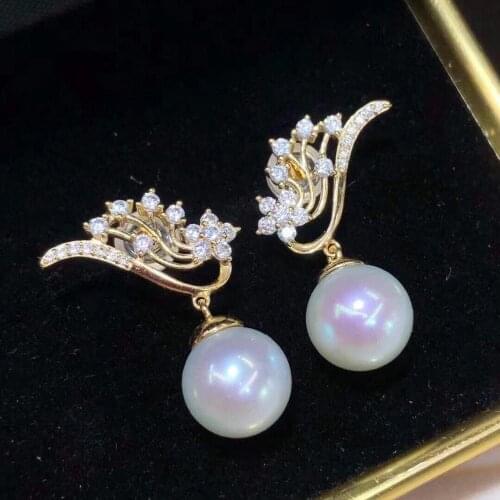 D917 Pearl Earrings Fine Jewelry 925 Sterling Silver Round 8-9mm Nature Fresh Water White Pearls Drop Dangle Earrings for Women