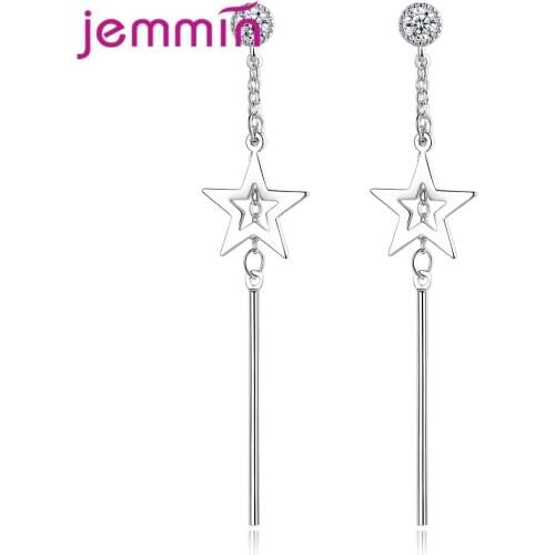 Pure 925 Sterling Silver Twinkling Star Geometric Drop Earrings for Women Girls Christmas Gifts Fashion Dangle Piercing Jewelry