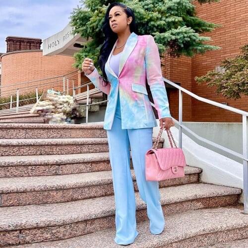 2021 Autumn and Winter Womens Blazer Jacket Casual Gradient Color Notched Collar Long Sleeve Formal Coat Fashion Slim Outwear