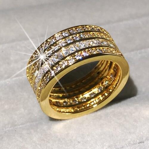 Lady 14K Gold & 925 Silver Band Ring finger set Luxury Princess Cut Created white Sapphire Wedding Rings For Women Men Jewelry