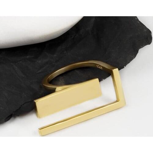 2021 New Design Gold Silver Color Rings For Women New Design Vintage Rectangle Hollow Distressed Opening Handmade Ring Fashion