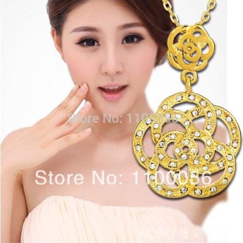 Maxi Colar Longo Corrente De Ouro Gros Collier Femme Plastron Bijoux Gold Neckless Women Flower Necklaces T1448