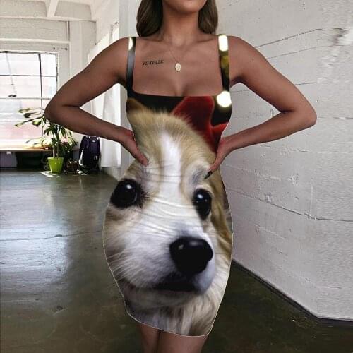 KYKU Brand Dog Dresses Women Animal Halter Sleeveless Christmas 3d Print Lovely Sundress New Year Vestido Sexy Womens Clothing