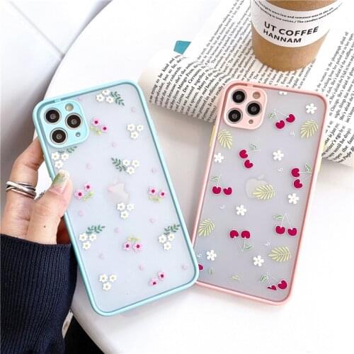 JAMULAR Skin Texture Cute Fruit Cherry Hard Shell for iPhone 11 Pro X XR XSMax 7 8 Plus 9 SE 2020 TPU Matte Phone Back Cover