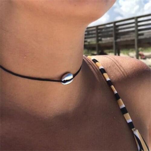 1 Pcs Fashion Women Necklace Shell Black Cord Clavicle Chain Necklace Female Glamour Summer Clothing Jewelry
