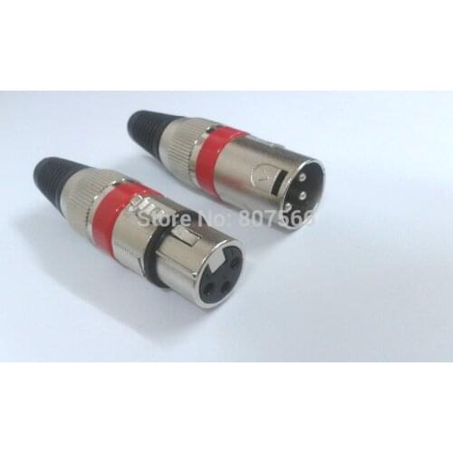 100 Set 3 pin XLR Audio Cable Connector MIC Male Plug + Female Jack red adapter Selling