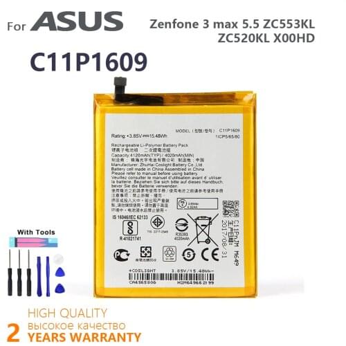 100% Original 4100mAh C11P1609 For ASUS Zenfone 3 max 5.5" ZC553KL X00DDA Zenfone 4 max 5.2" ZC520KL X00HD Battery With Tools