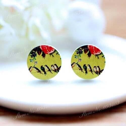 16mm Birds Round High Quality Photo Wood Laser Cut Cabochon to make Rings, Earrings, Bobby pin,Necklaces, Bracelets-(WEH-13)