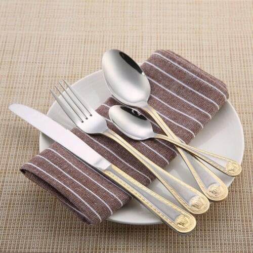 4 Pieces/set of Cutlery, Retro Western Food, Gold-plated Knife, Golden Cutlery Set, Stainless Steel Set, Steak Cutlery