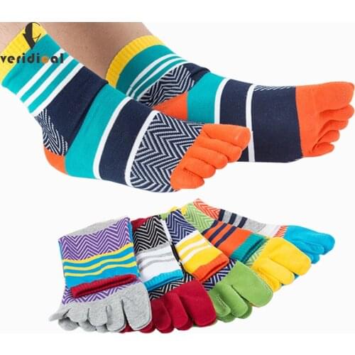5 Pairs/Lot Mens Summer Cotton Toe Socks Striped Contrast Colorful Patchwork Men Five Finger Socks Free Size Basket Calcetines
