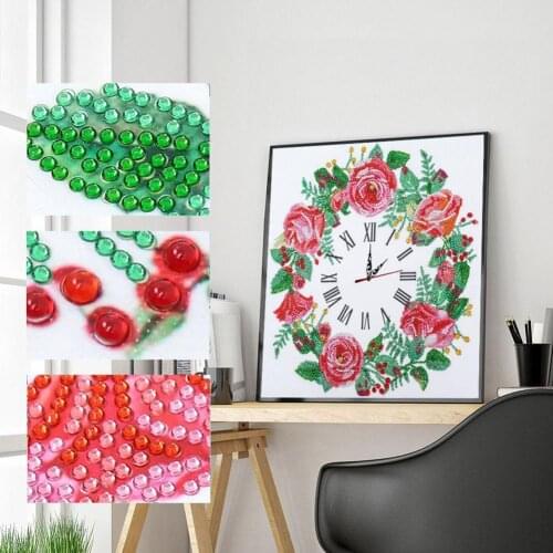 5D DIY Diamond Painting Wall Clock Animal Flower Pattern Decorative Fabric Mosaic Embroidery Wall Clock Art Crafts Home Decor