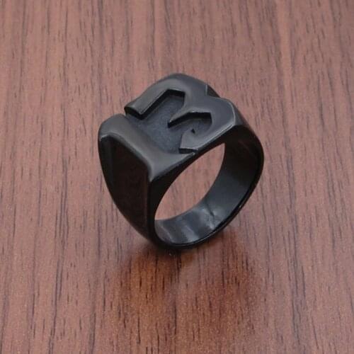 Free Shipping Vintage US Size 7-14# 316L Stainless Steel Golden Plated Black Plated Number 13 Letter Lucky Ring Jewelry