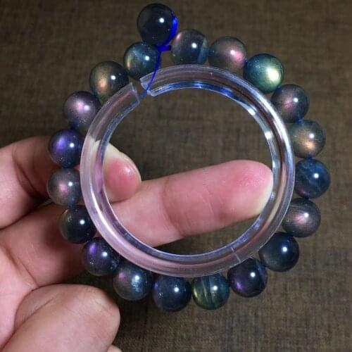 Newly Natural Purple Light Labradorite Crystal Bracelet 9mm Clear Round Beads Rare Women Men Grey Moonstone AAAAA