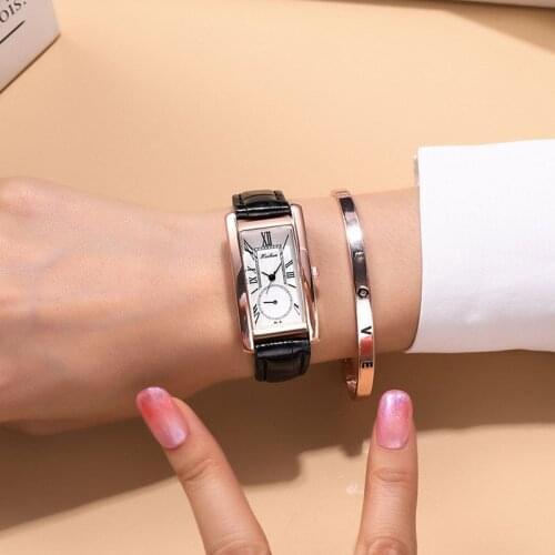 Fashion thin leather belt watch women rectangular quartz casual wrist watch Roman scale ladies watch