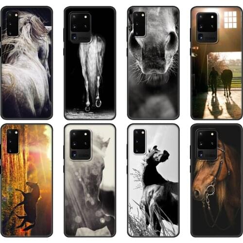 Black tpu Case For Samsung galaxy S20 /S20 PLUS/S20 ultra/S20+ /S20FE back cover Sunset and horse
